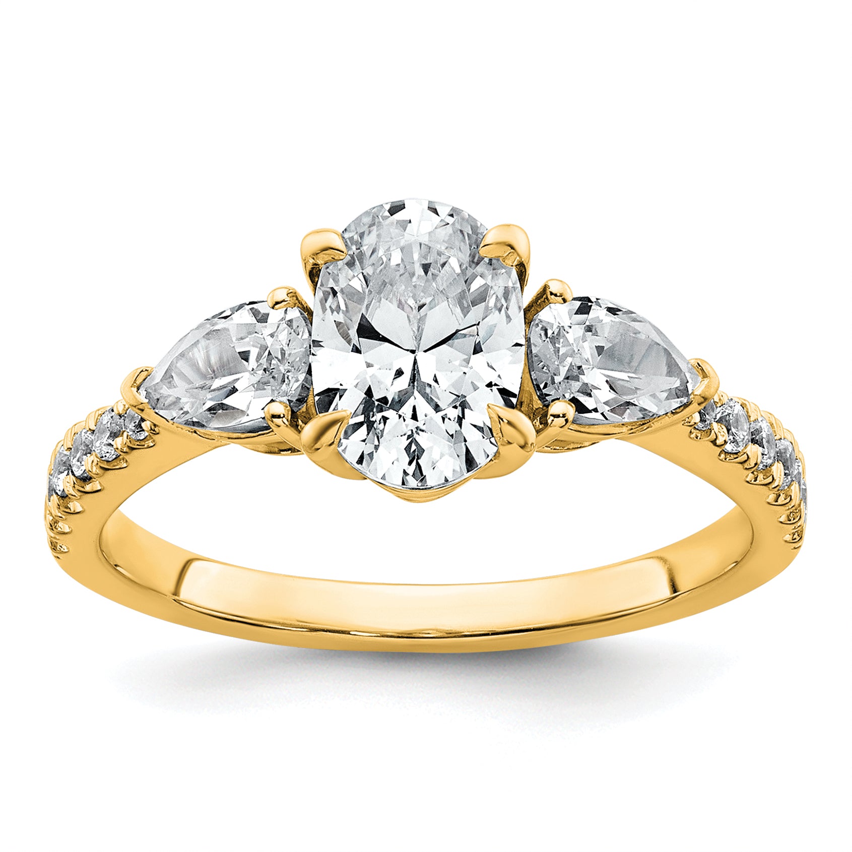 14k 1 5/8 carat Lab Grown Diamond VS+ F+ Oval with Pear Complete Three Stone Engagement Ring