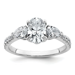 14k White Gold 1 5/8 carat Certified Lab Grown Diamond VS+ F+ Oval with Pear Complete Three Stone Engagement Ring