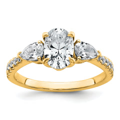 14k 1 5/8 carat Certified Lab Grown Diamond VS+ F+ Oval with Pear Complete Three Stone Engagement Ring
