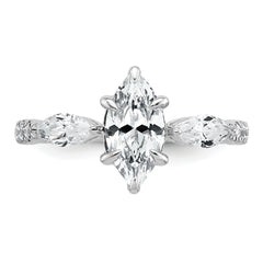 14k White Gold 1 1/2 carat Certified Lab Grown Diamond VS+ F+ Marquise Complete Three Stone Engagement Ring