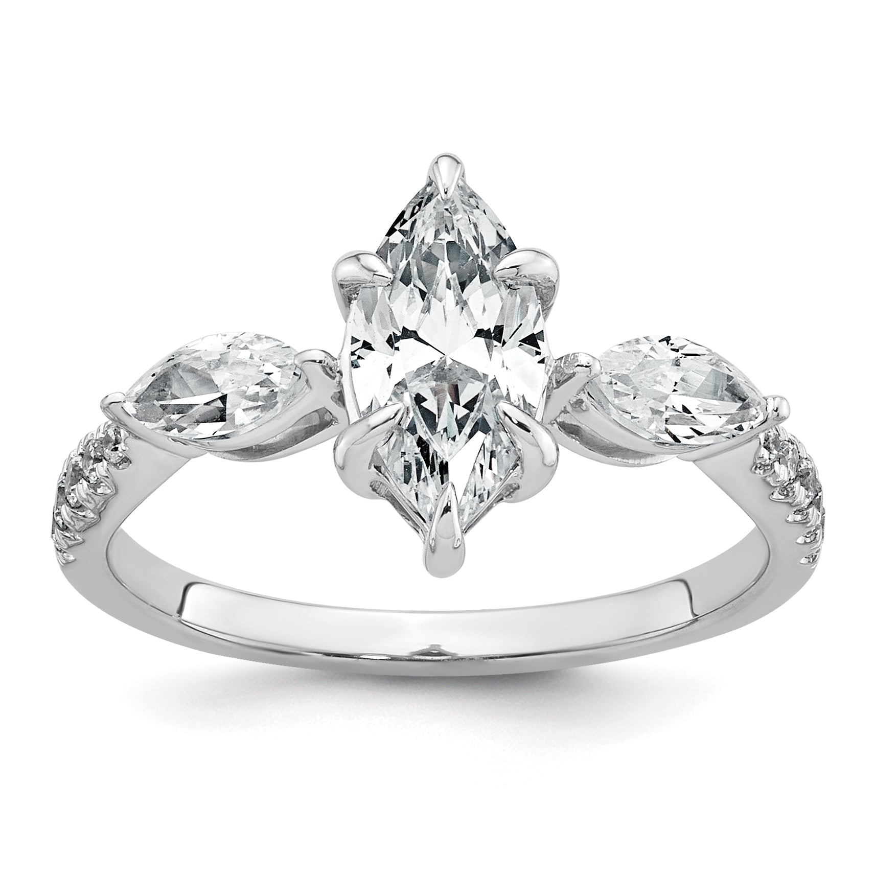 14k White Gold 1 1/2 carat Certified Lab Grown Diamond VS+ F+ Marquise Complete Three Stone Engagement Ring