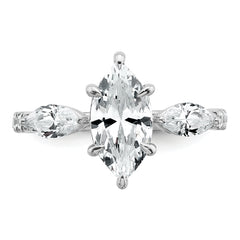 14k White Gold 2 1/6 carat Lab Grown Diamond VS+ F+ Marquise Complete Three Stone Engagement Ring