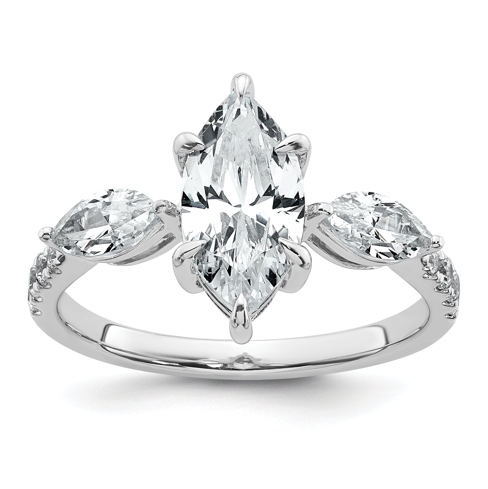 14k White Gold 2 1/6 carat Lab Grown Diamond VS+ F+ Marquise Complete Three Stone Engagement Ring