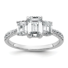 14k White Gold 1 3/4 carat Lab Grown Diamond VS+ F+ Emerald Complete Three Stone Engagement Ring