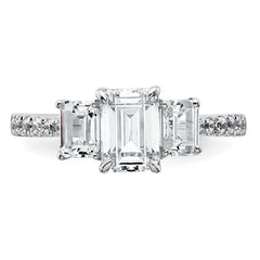 14k White Gold 1 3/4 carat Certified Lab Grown Diamond VS+ F+ Emerald Complete Three Stone Engagement Ring