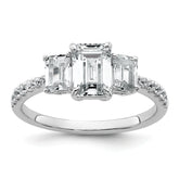 14k White Gold 1 3/4 carat Certified Lab Grown Diamond VS+ F+ Emerald Complete Three Stone Engagement Ring