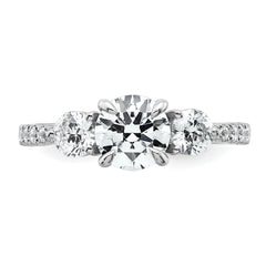 14k White Gold 5/8 carat Lab Grown Diamond VS+ F+ Round Semi Mount Three Stone Engagement Ring