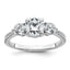 14k White Gold 5/8 carat Lab Grown Diamond VS+ F+ Round Semi Mount Three Stone Engagement Ring
