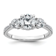14k White Gold 5/8 carat Lab Grown Diamond VS+ F+ Round Semi Mount Three Stone Engagement Ring