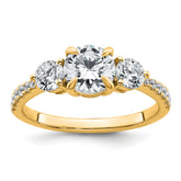 14k 5/8 carat Lab Grown Diamond VS+ F+ Round Semi Mount Three Stone Engagement Ring