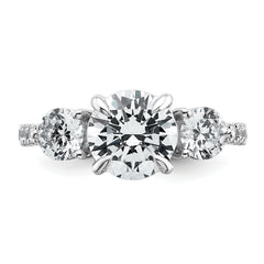 14k White Gold 1 carat Lab Grown Diamond VS+ F+ Round Semi Mount Three Stone Engagement Ring