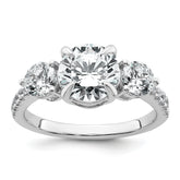 14k White Gold 1 carat Lab Grown Diamond VS+ F+ Round Semi Mount Three Stone Engagement Ring