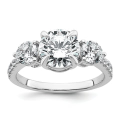 14k White Gold 1 carat Lab Grown Diamond VS+ F+ Round Semi Mount Three Stone Engagement Ring