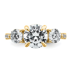 14k 1 carat Lab Grown Diamond VS+ F+ Round Semi Mount Three Stone Engagement Ring