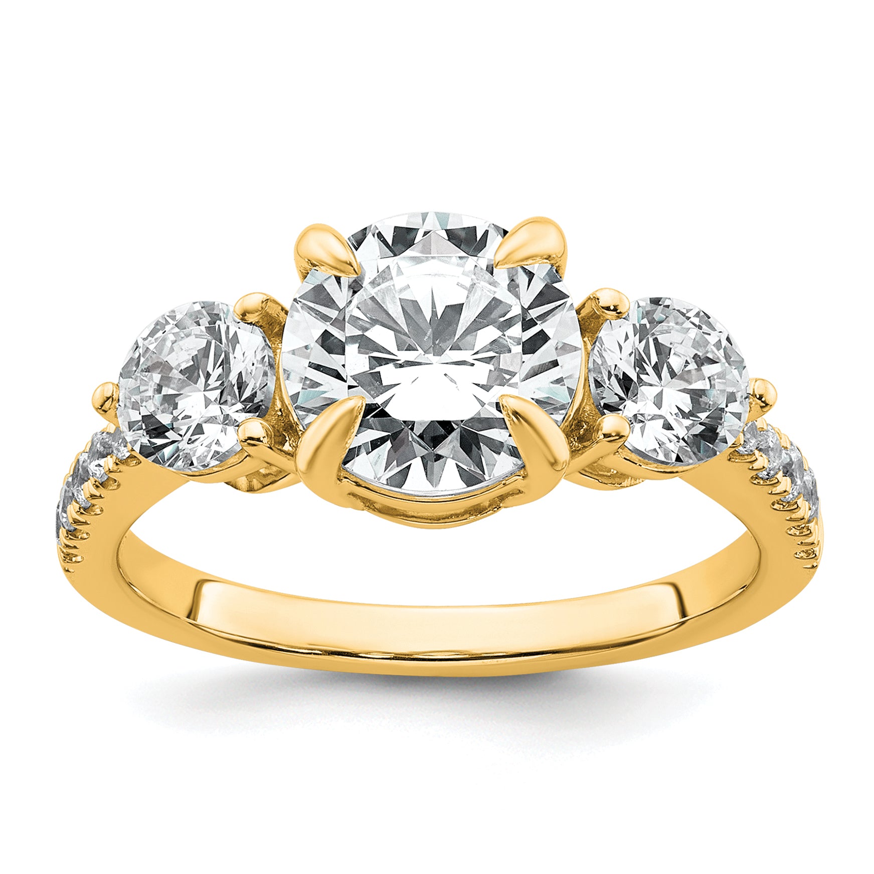 14k 1 carat Lab Grown Diamond VS+ F+ Round Semi Mount Three Stone Engagement Ring