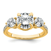 14k 1 carat Lab Grown Diamond VS+ F+ Round Semi Mount Three Stone Engagement Ring