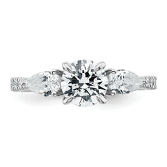 14k White Gold 5/8 carat Lab Grown Diamond VS+F+ Round 1 carat Center Semi Mount Three Stone Engagement Ring