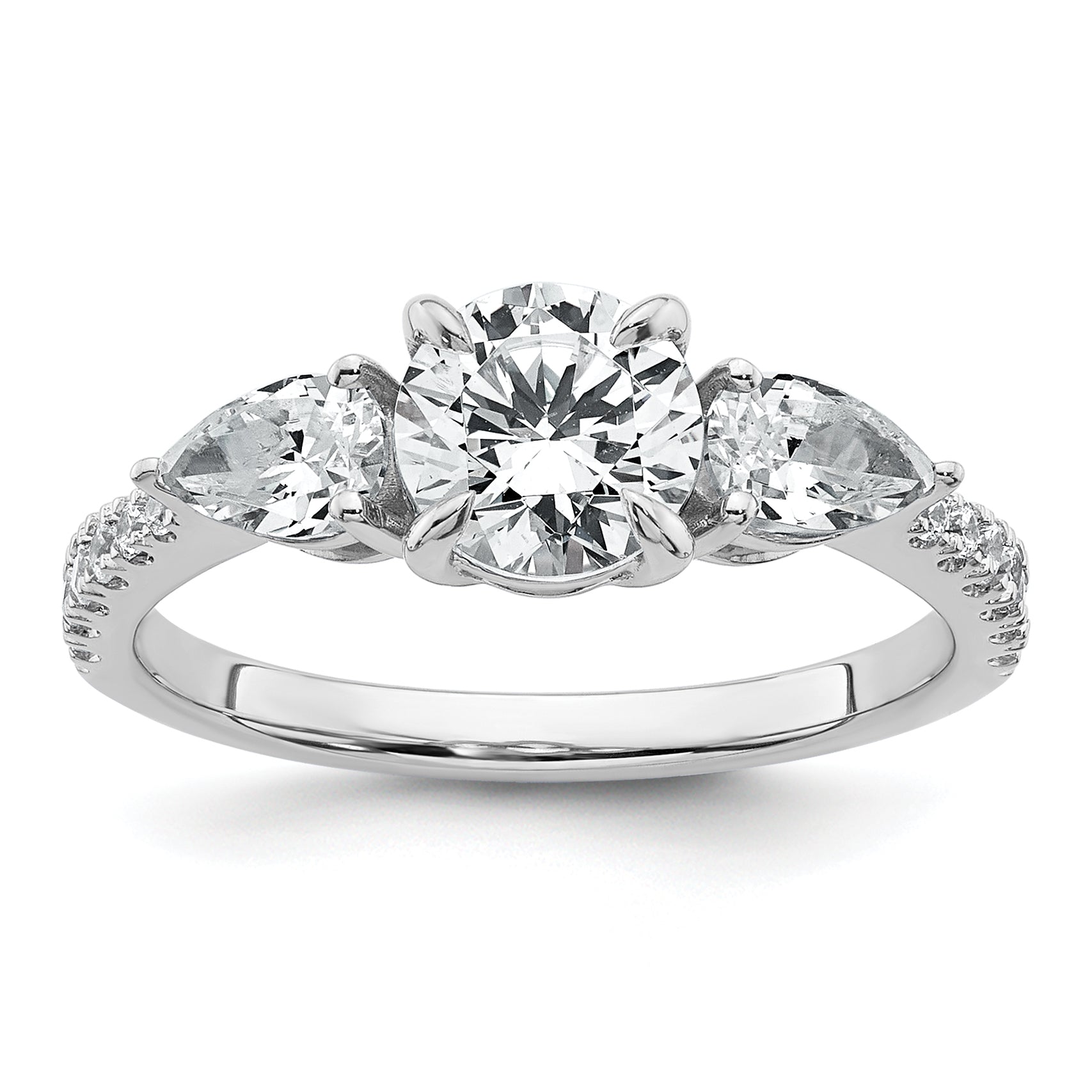 14k White Gold 5/8 carat Lab Grown Diamond VS+F+ Round 1 carat Center Semi Mount Three Stone Engagement Ring