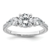 14k White Gold 5/8 carat Lab Grown Diamond VS+F+ Round 1 carat Center Semi Mount Three Stone Engagement Ring