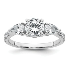 14k White Gold 5/8 carat Lab Grown Diamond VS+F+ Round 1 carat Center Semi Mount Three Stone Engagement Ring