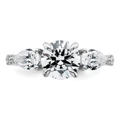 14k White Gold 3/4 carat Lab Grown Diamond VS+F+ Round 1 carat Center Semi Mount Three Stone Engagement Ring