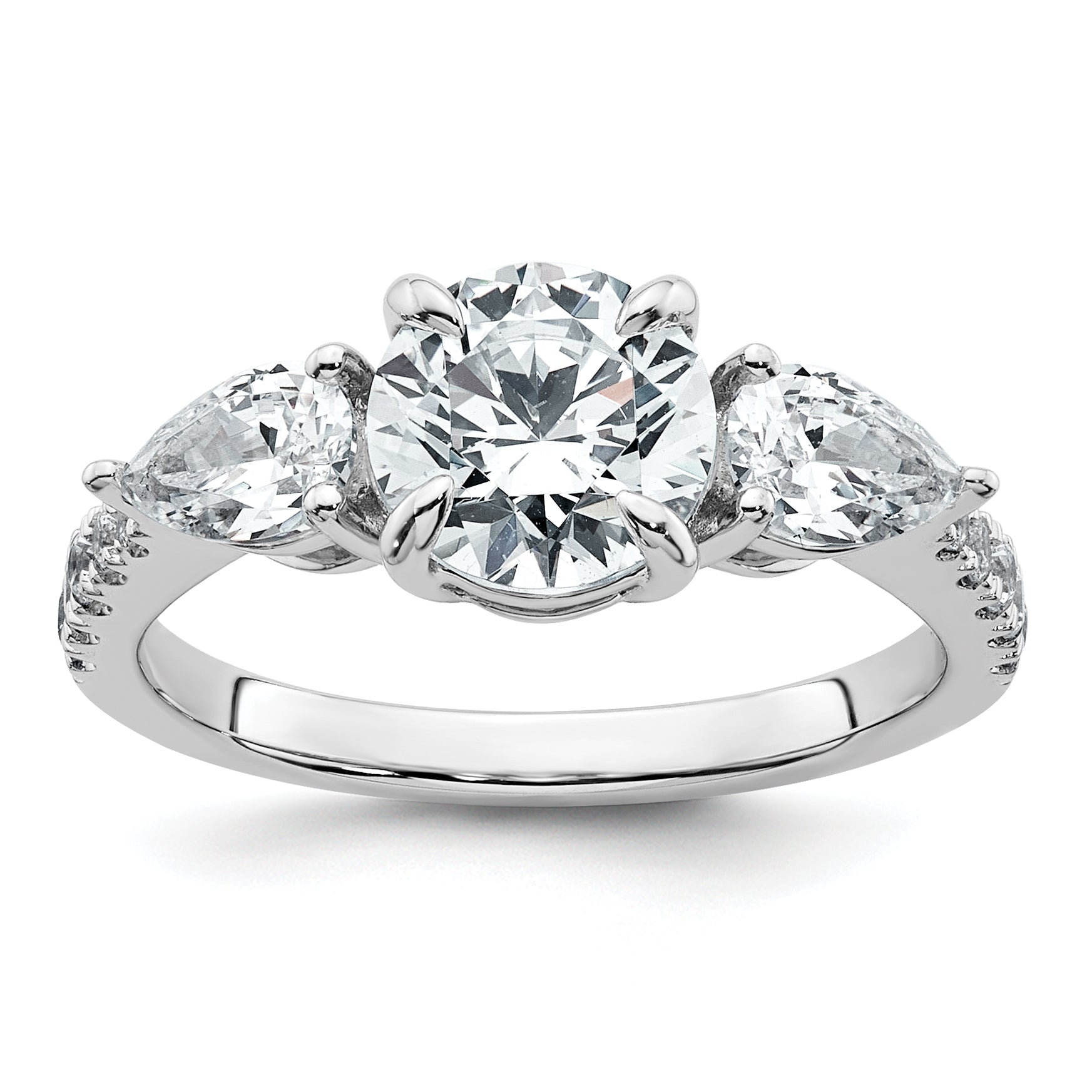 14k White Gold 3/4 carat Lab Grown Diamond VS+F+ Round 1 carat Center Semi Mount Three Stone Engagement Ring
