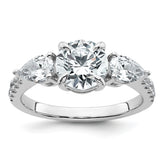 14k White Gold 3/4 carat Lab Grown Diamond VS+F+ Round 1 carat Center Semi Mount Three Stone Engagement Ring
