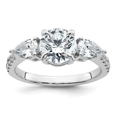 14k White Gold 3/4 carat Lab Grown Diamond VS+F+ Round 1 carat Center Semi Mount Three Stone Engagement Ring
