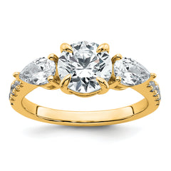 14k 3/4 carat Lab Grown Diamond VS+F+ Round 1 carat Center Semi Mount Three Stone Engagement Ring
