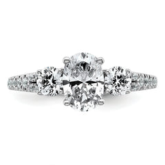 14k White Gold 1 5/8 carat Lab Grown Diamond VS+ F+ Oval with Round Complete Three Stone Engagement Ring