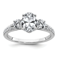 14k White Gold 1 5/8 carat Certified Lab Grown Diamond VS+ F+ Oval with Round Complete Three Stone Engagement Ring