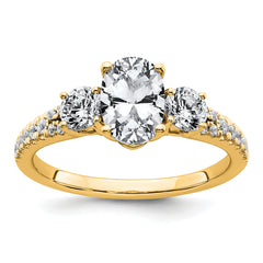 14k 1 5/8 carat Certified Lab Grown Diamond VS+ F+ Oval with Round Complete Three Stone Engagement Ring