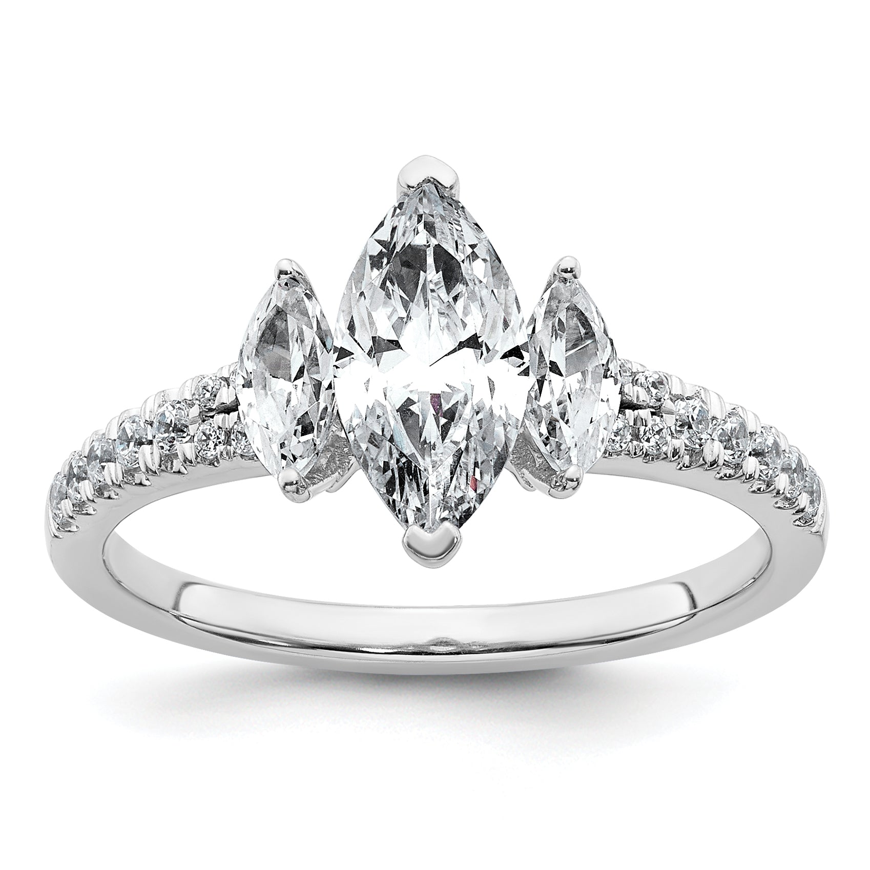 14k White Gold 1 1/2 carat Certified Lab Grown Diamond VS+ F+ Marquise Complete Three Stone Engagement Ring