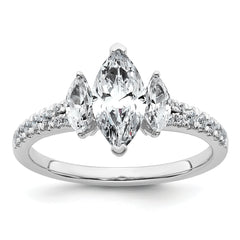 14k White Gold 1 1/2 carat Certified Lab Grown Diamond VS+ F+ Marquise Complete Three Stone Engagement Ring
