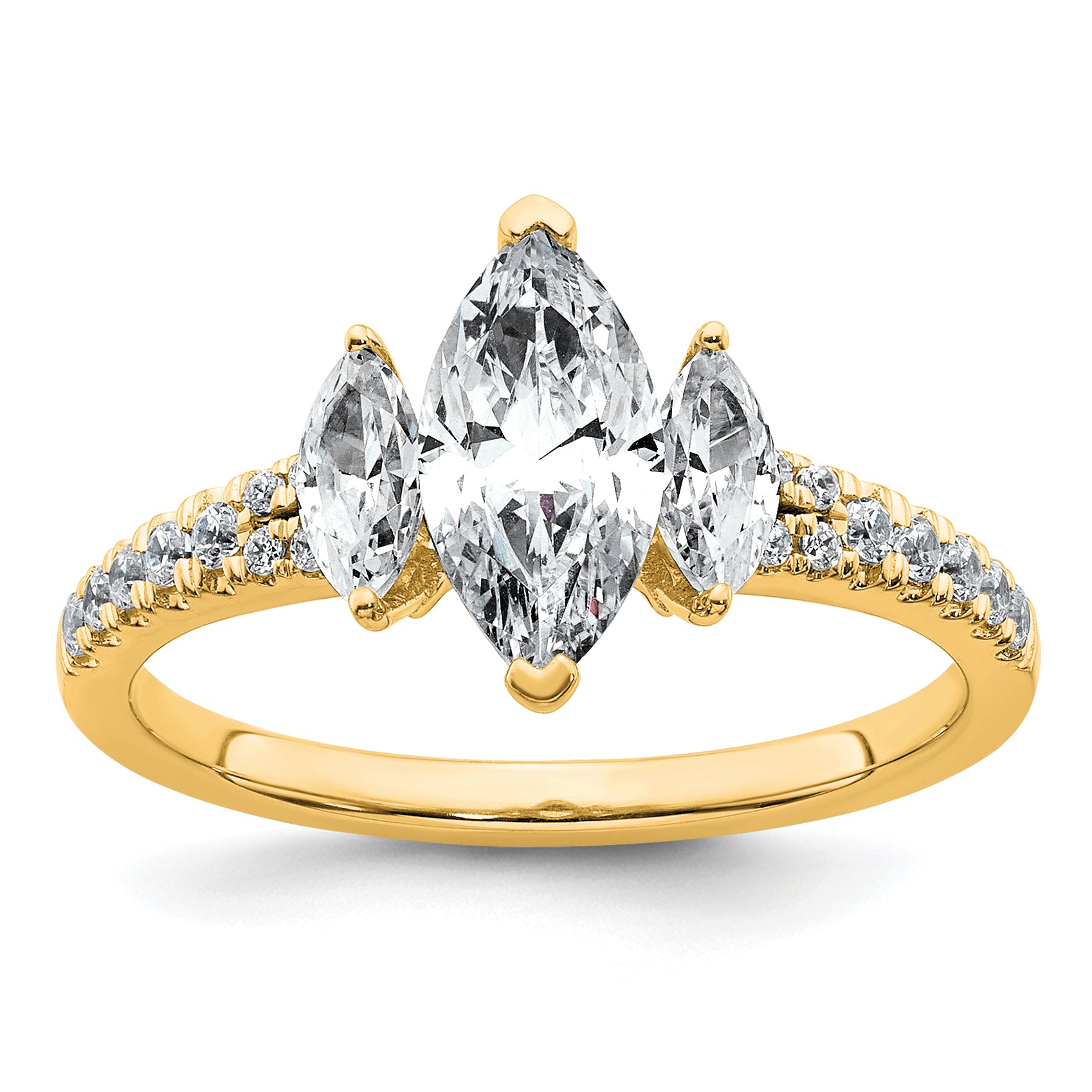 14k 1 1/2 carat Certified Lab Grown Diamond VS+ F+ Marquise Complete Three Stone Engagement Ring