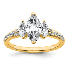 14k 1 1/2 carat Certified Lab Grown Diamond VS+ F+ Marquise Complete Three Stone Engagement Ring