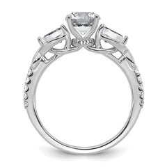 14k White Gold 5/8 carat Lab Grown Diamond VS+ F+ 1 carat Center Round Semi Mount Three Stone Engagement Ring