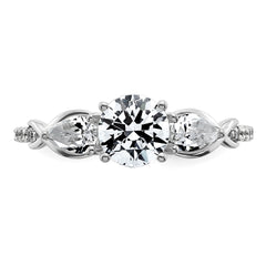 14k White Gold 5/8 carat Lab Grown Diamond VS+ F+ 1 carat Center Round Semi Mount Three Stone Engagement Ring