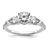 14k White Gold 5/8 carat Lab Grown Diamond VS+ F+ 1 carat Center Round Semi Mount Three Stone Engagement Ring