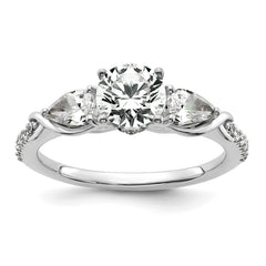 14k White Gold 5/8 carat Lab Grown Diamond VS+ F+ 1 carat Center Round Semi Mount Three Stone Engagement Ring