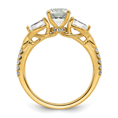 14k 5/8 carat Lab Grown Diamond VS+ F+ 1 carat Center Round Semi Mount Three Stone Engagement Ring