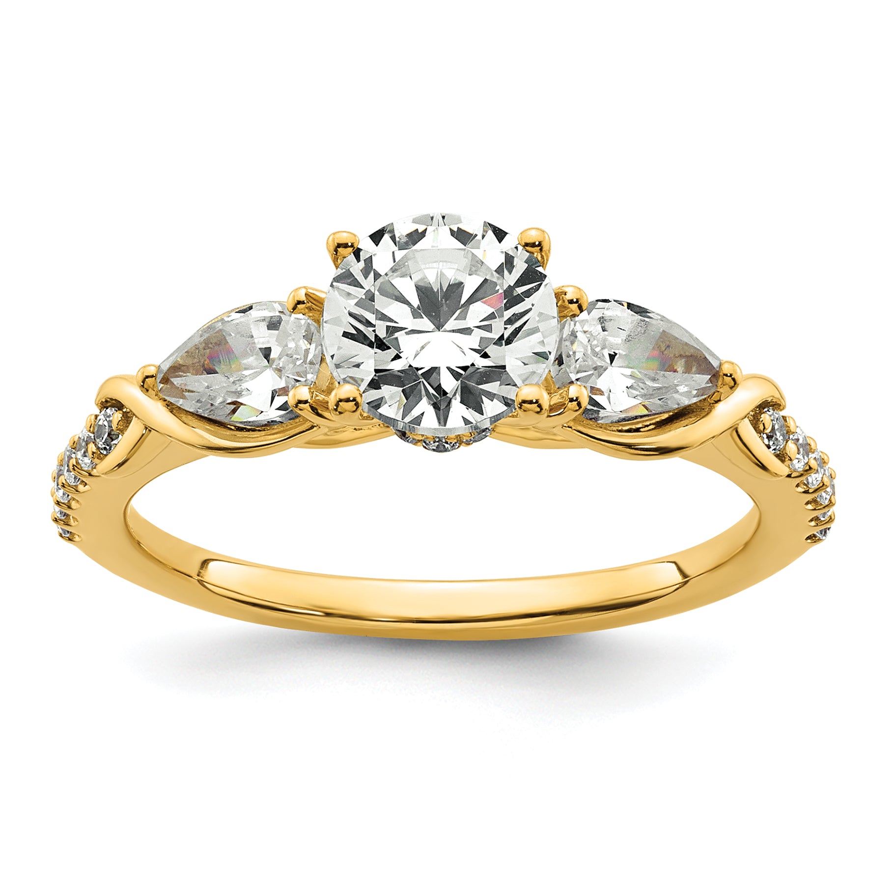 14k 5/8 carat Lab Grown Diamond VS+ F+ 1 carat Center Round Semi Mount Three Stone Engagement Ring