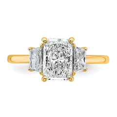14k 2 carat Certified Lab Grown Diamond VS+ F+ Radiant and Trapezoid Complete Three Stone Engagement Ring