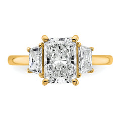 14k 2 3/4 carat Certified Lab Grown Diamond VS+ F+ Radiant and Trapezoid Complete Three Stone Engagement Ring