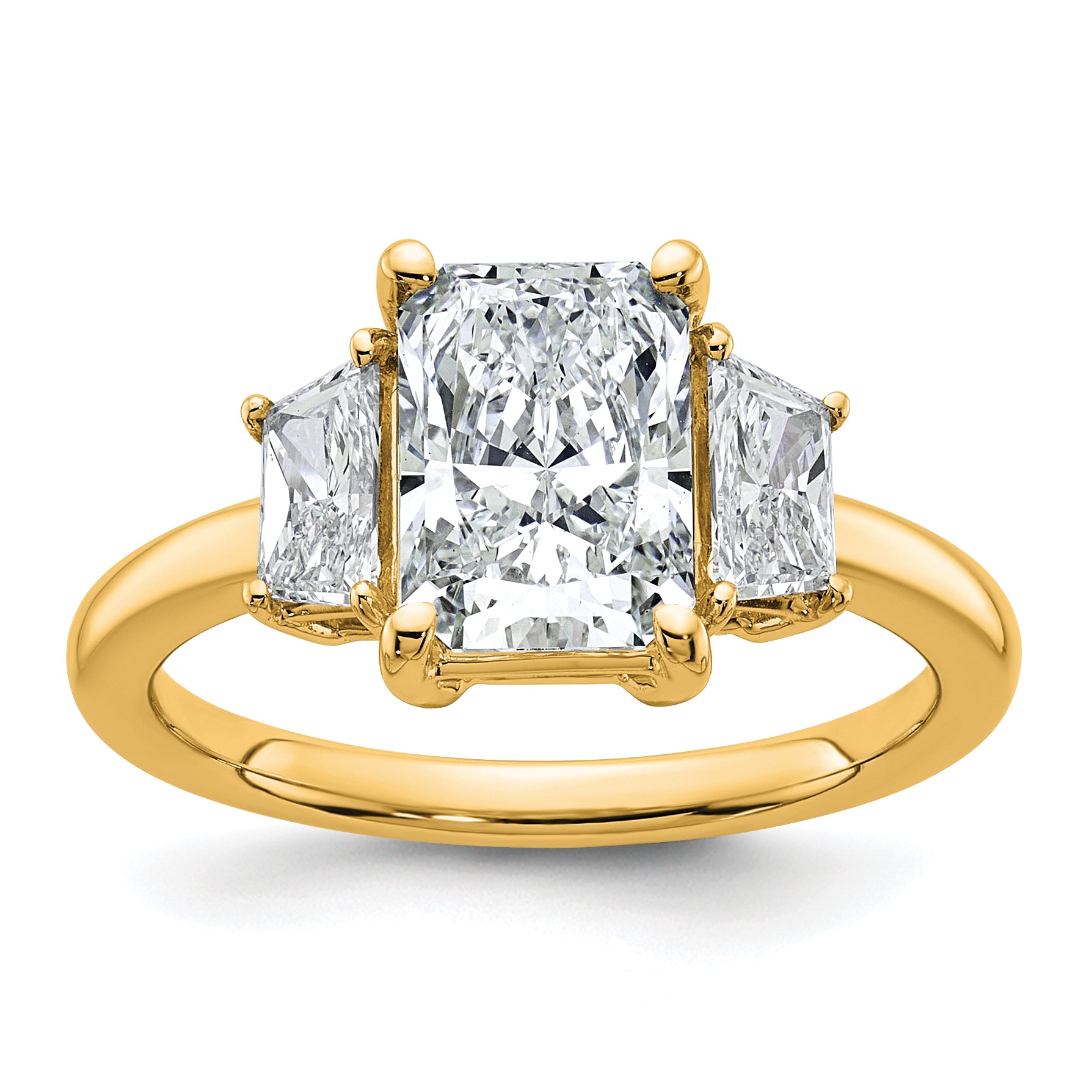 14k 2 3/4 carat Certified Lab Grown Diamond VS+ F+ Radiant and Trapezoid Complete Three Stone Engagement Ring