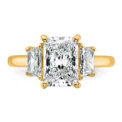 14k 3 1/3 carat Certified Lab Grown Diamond VS+ F+ Radiant and Trapezoid Complete Three Stone Engagement Ring