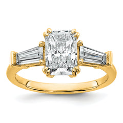 14k 2 carat Certified Lab Grown Diamond VS+ F+ Radiant with Tapered Baguette Sides Complete Engagement Ring
