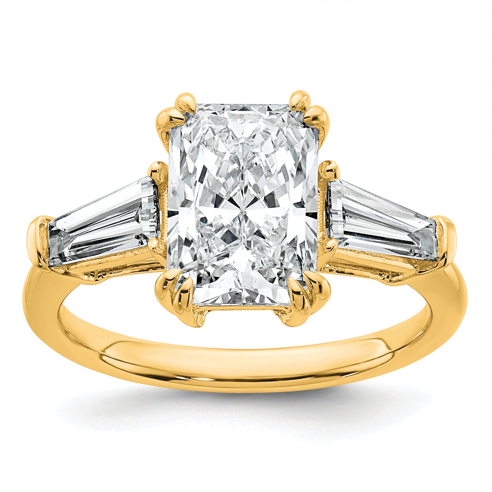 14k 3 1/5 carat Certified Lab Grown Diamond VS+ F+ Radiant with Tapered Baguette Sides Complete Engagement Ring