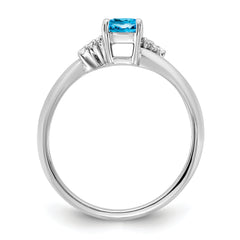 14K White Gold Polished Diamond and Blue Topaz Fashion Ring