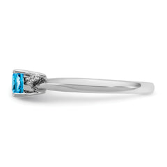 14K White Gold Polished Diamond and Blue Topaz Fashion Ring